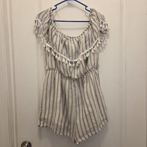 ALTER'D STATE women's size L Large romper shirt + shorts striped (FLAW)